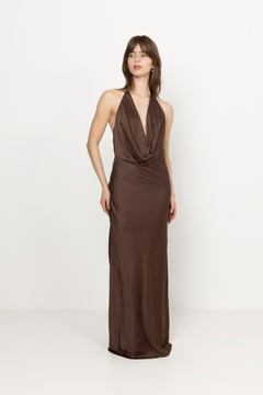 Chiffon Halter Dress - Potting Soil