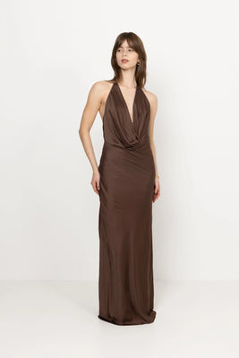 Chiffon Halter Dress - Potting Soil