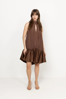 Gathered Mini Dress - Potting Soil