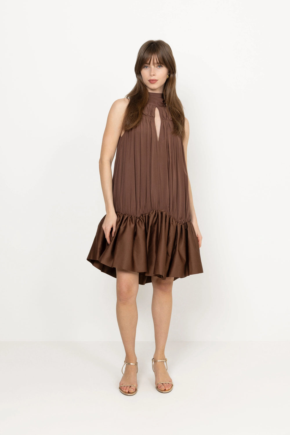 Gathered Mini Dress - Potting Soil