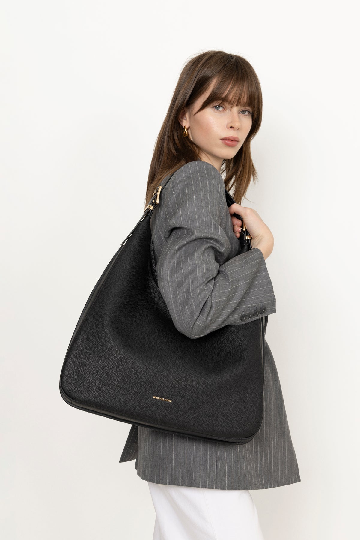 Nolita Large Pebbled Leather Hobo Shoulder Bag - Black