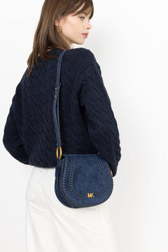 Josie Medium Whipstitched Suede Saddle Bag - Dress Blues