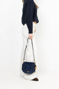 Josie Medium Whipstitched Suede Saddle Bag - Dress Blues