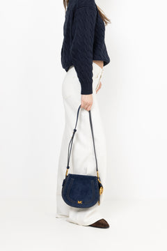 Josie Medium Whipstitched Suede Saddle Bag - Dress Blues