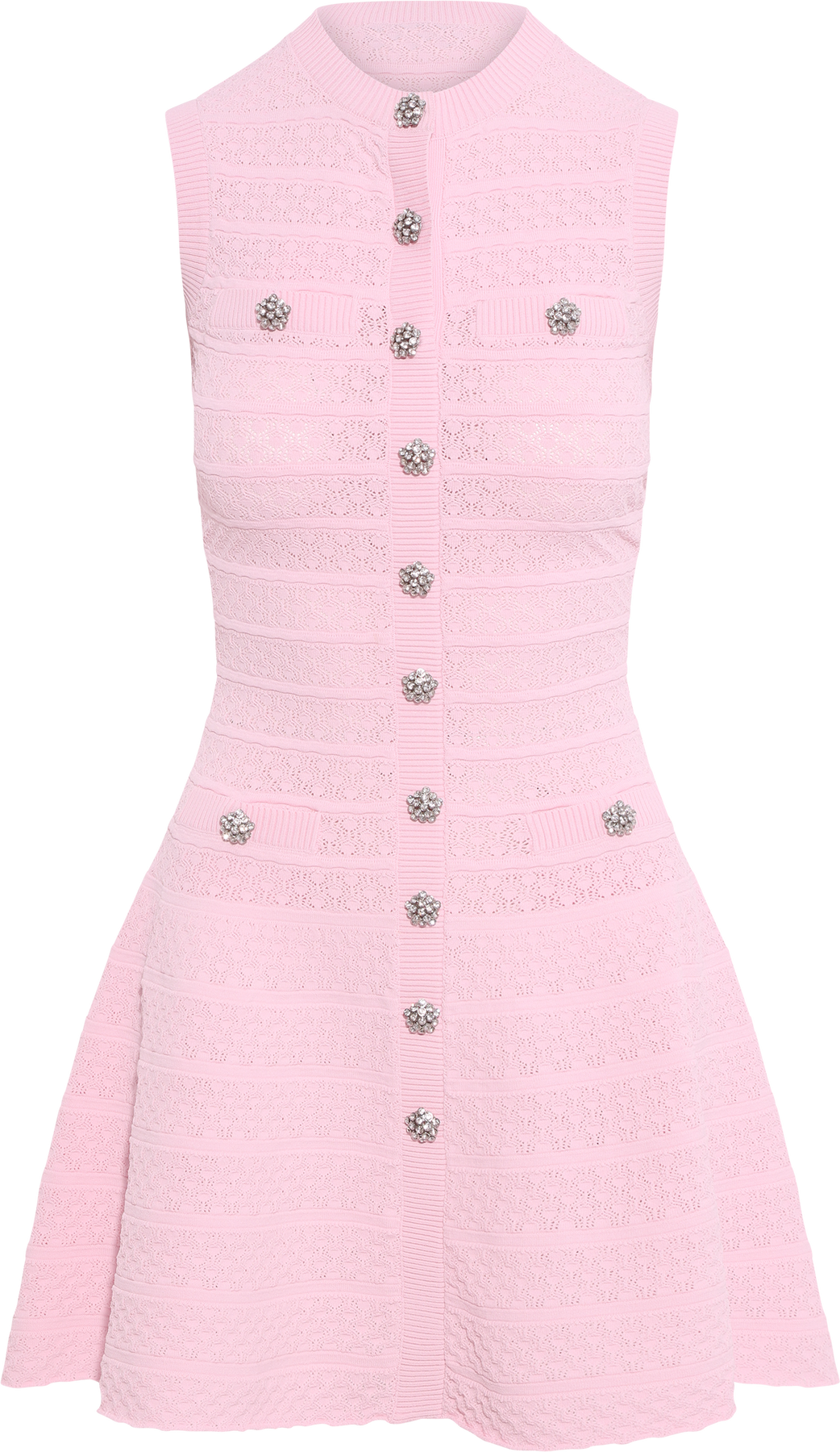 Pointelle Diamante Knit Mini Dress - Pink
