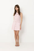 Pointelle Diamante Knit Mini Dress - Pink