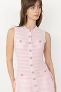Pointelle Diamante Knit Mini Dress - Pink