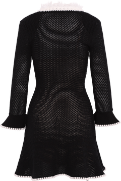 Lace Trim Knit Mini Dress - Black