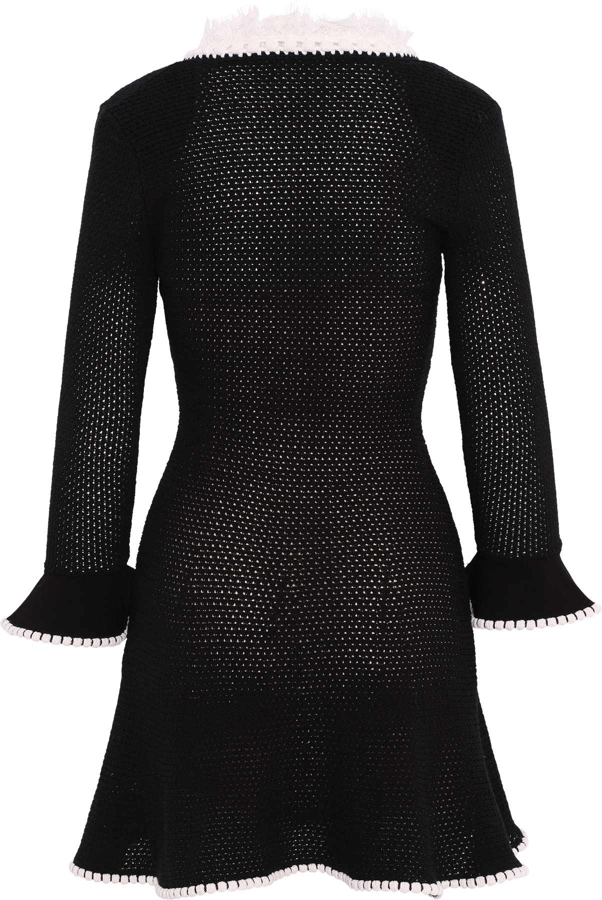Lace Trim Knit Mini Dress - Black