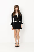 Lace Trim Knit Mini Dress - Black