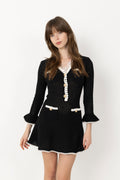 Lace Trim Knit Mini Dress - Black