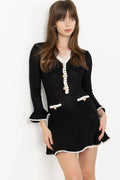 Lace Trim Knit Mini Dress - Black