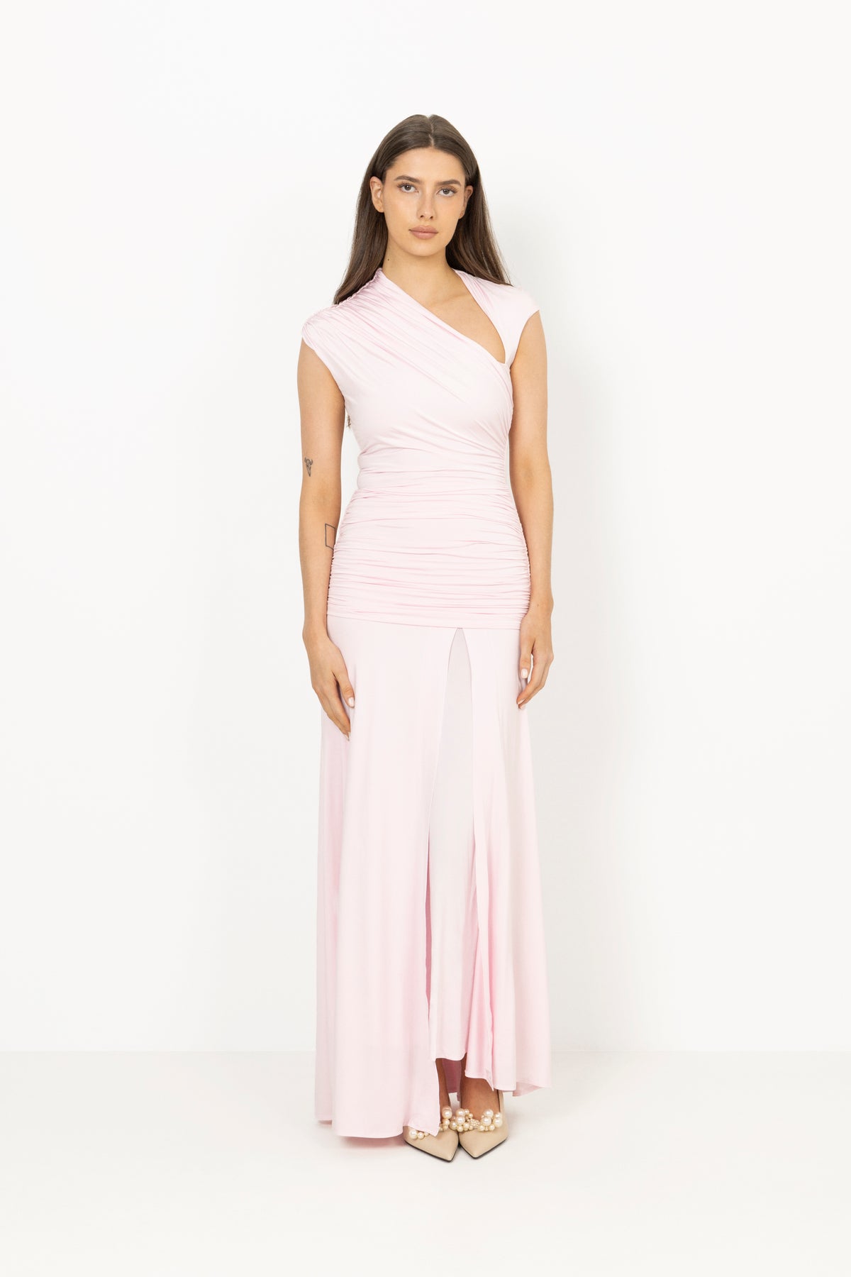 Jersey Draped Maxi Dress - Pink