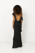 Polka Dot Georgette Maxi Dress - Black