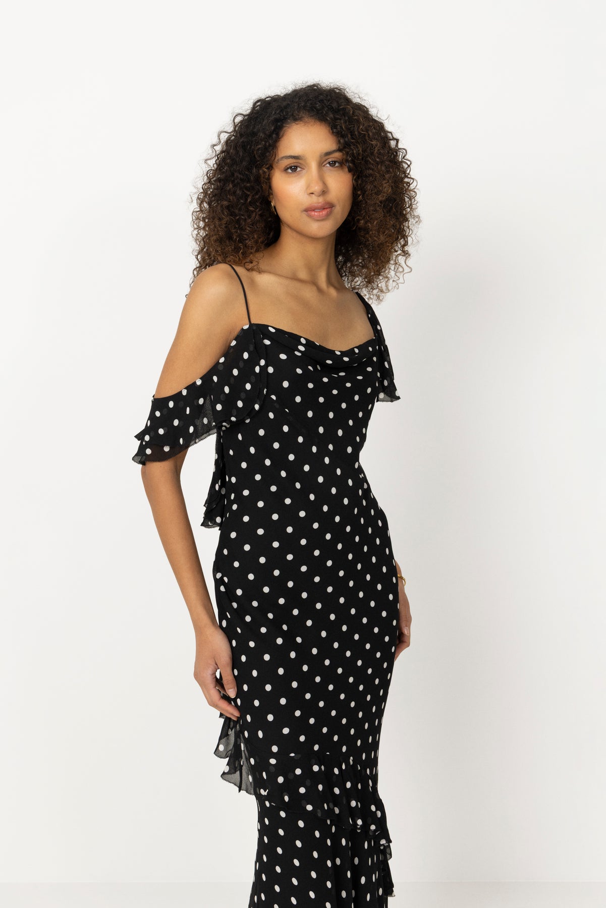Polka Dot Georgette Maxi Dress - Black