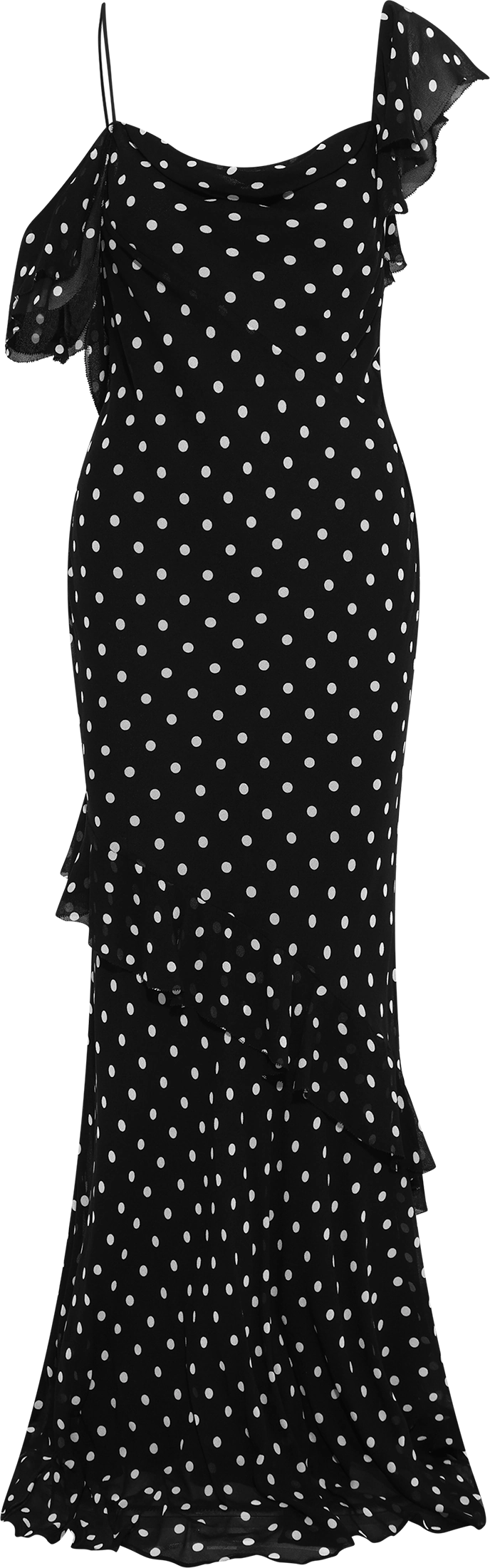 Polka Dot Georgette Maxi Dress - Black