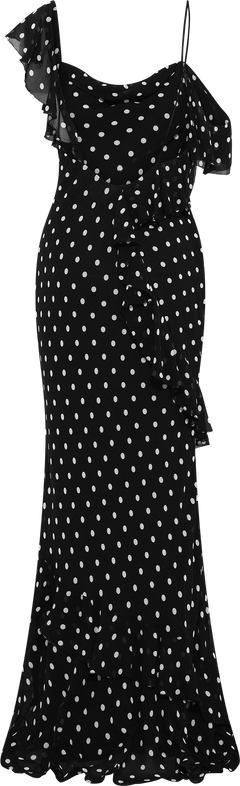 Polka Dot Georgette Maxi Dress - Black