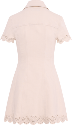 Broderie Denim Mini Dress - Cream