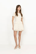 Broderie Denim Mini Dress - Cream