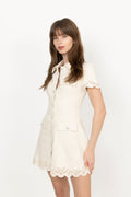 Broderie Denim Mini Dress - Cream