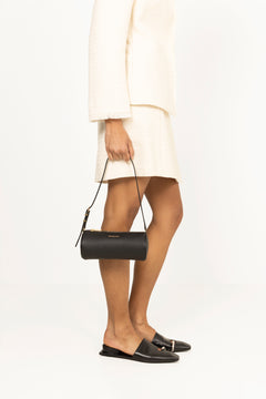 Izzy Small Pebbled Leather Barrel Pochette - Black