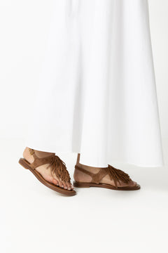 Indra Fringed Suede Sandal - Luggage