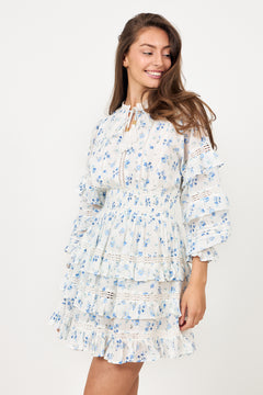 Sol Cotton Flower Dress - Blue Flower