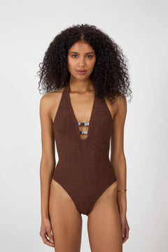 Adriana Beaded Swim - Metallic Chocolate