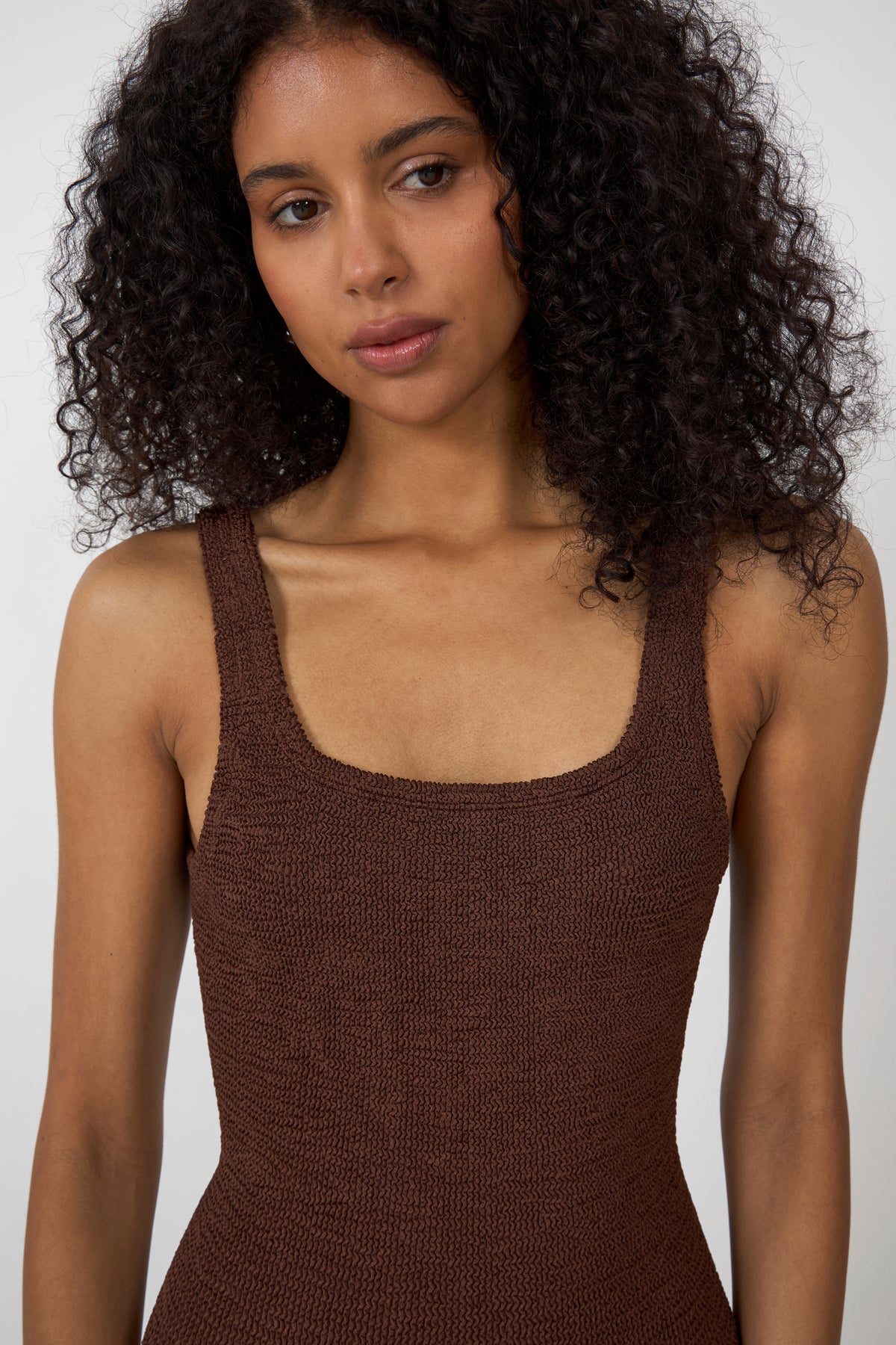 Coverage Square Neck Swim - Metallic Chocolate