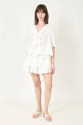 Cotton Frill Blouse - White