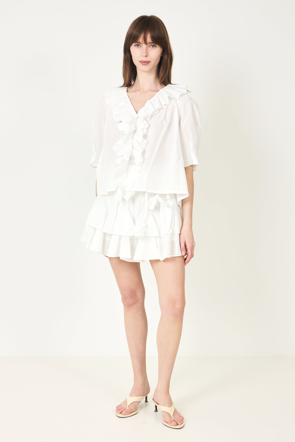 Cotton Frill Blouse - White