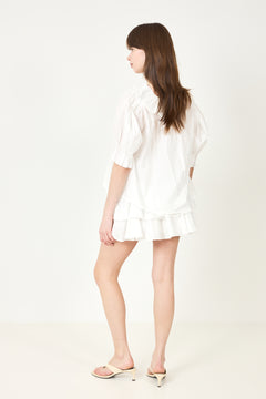 Cotton Frill Blouse - White