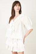 Cotton Frill Blouse - White