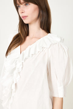 Cotton Frill Blouse - White