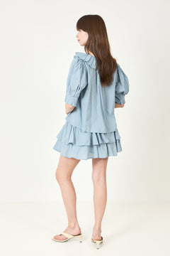 Cotton Frill Blouse - Light Blue