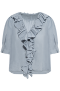 Cotton Frill Blouse - Light Blue