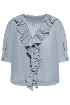 Cotton Frill Blouse - Light Blue