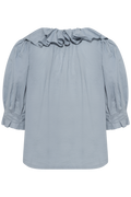 Cotton Frill Blouse - Light Blue