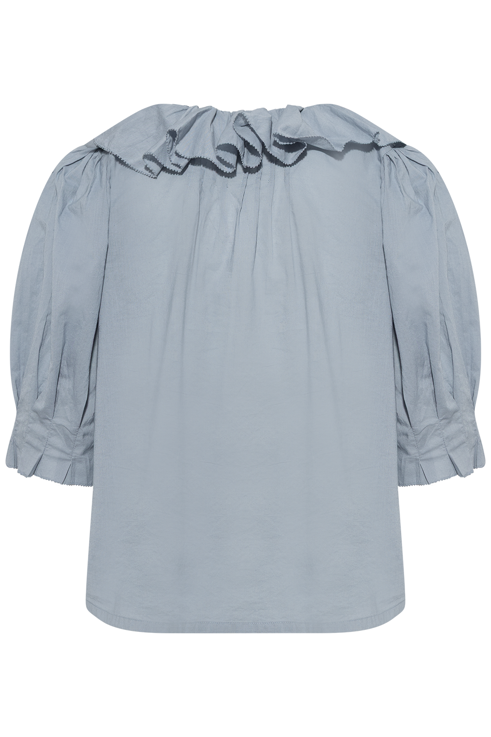 Cotton Frill Blouse - Light Blue