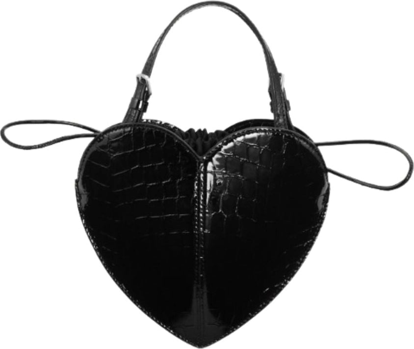 Patent Croco Heart Bag - Black