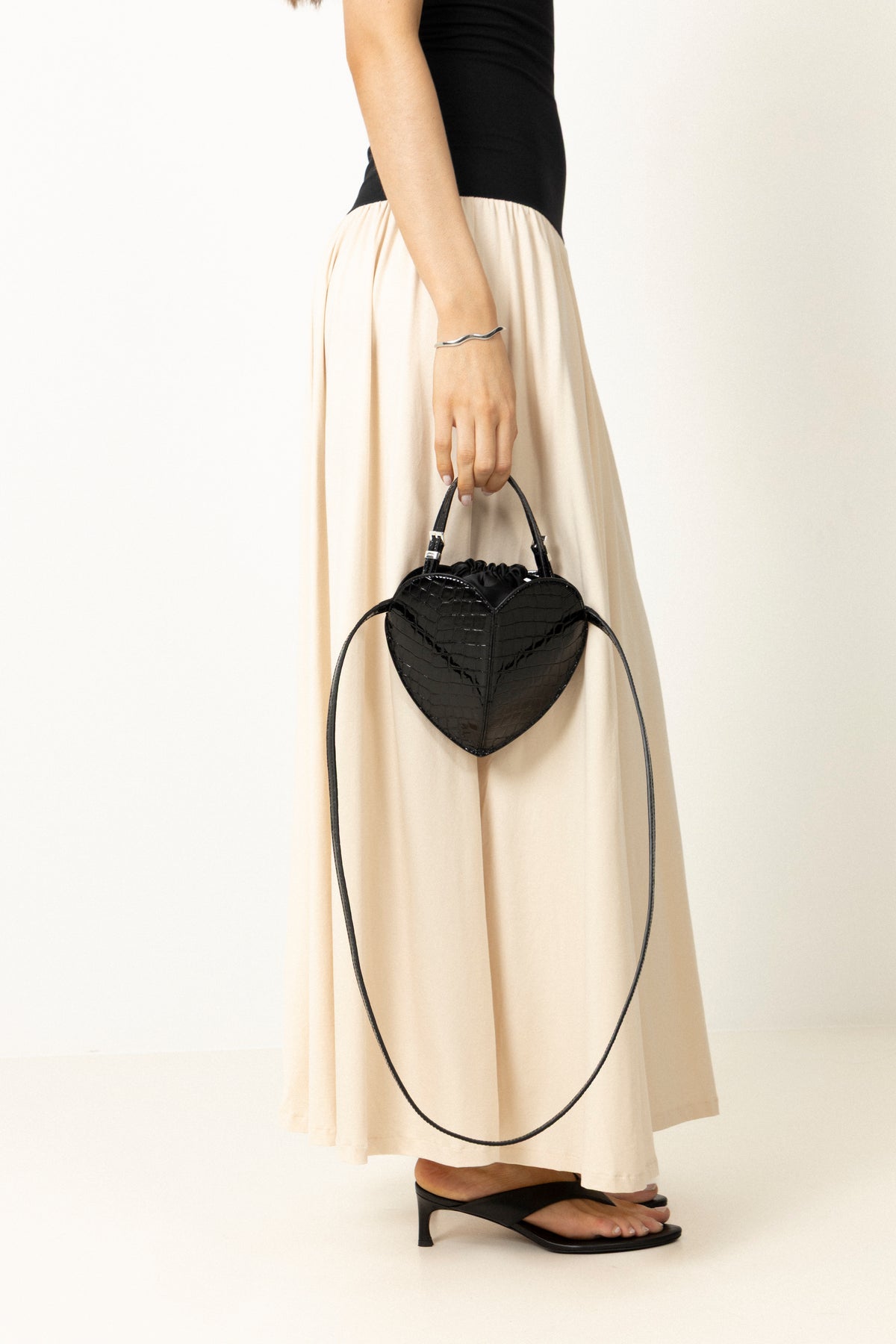 Patent Croco Heart Bag - Black
