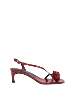 Mid Heel Knot Patent Croc Strappy Sandal - Windsor Wine