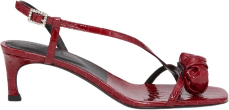 Mid Heel Knot Patent Croc Strappy Sandal - Windsor Wine