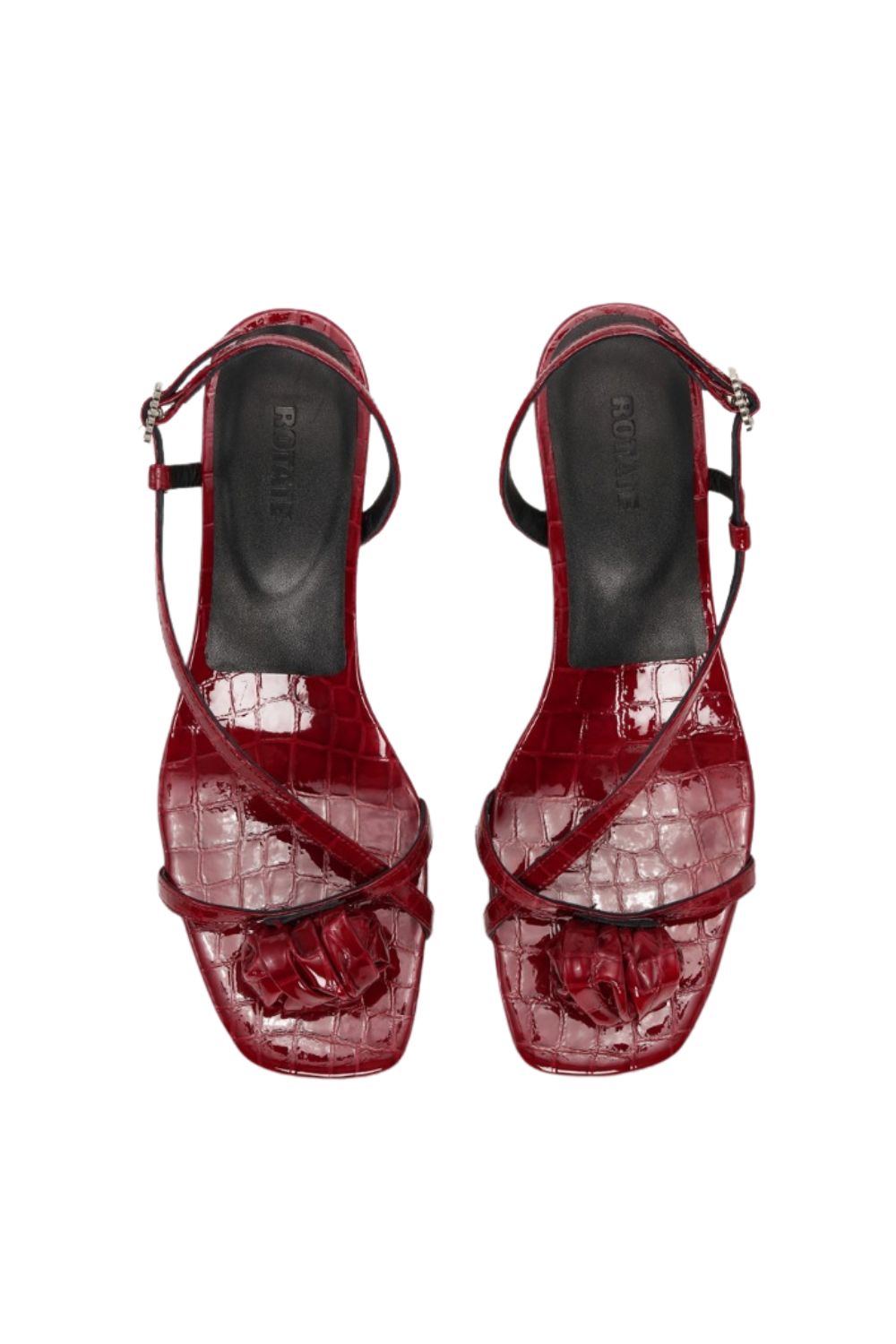 Mid Heel Knot Patent Croc Strappy Sandal - Windsor Wine