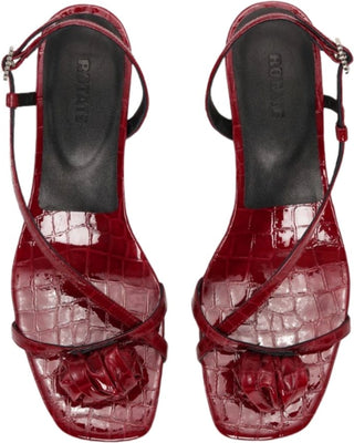Mid Heel Knot Patent Croc Strappy Sandal - Windsor Wine