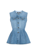 Flared Denim Top - Medium Blue Denim