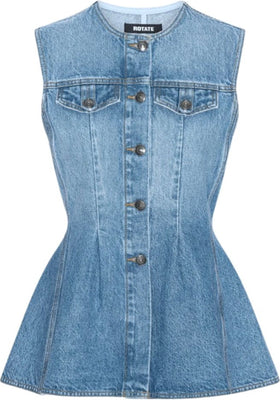 Flared Denim Top - Medium Blue Denim