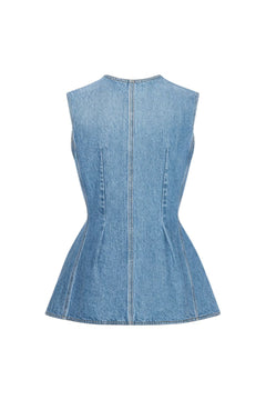 Flared Denim Top - Medium Blue Denim