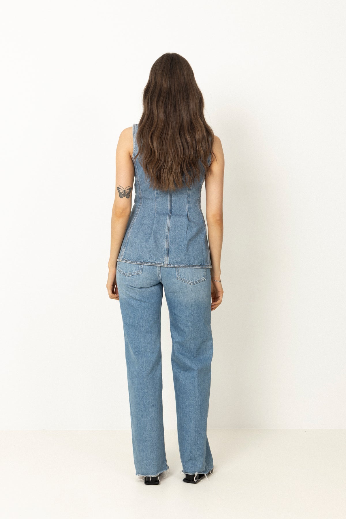 Flared Denim Top - Medium Blue Denim