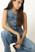 Flared Denim Top - Medium Blue Denim